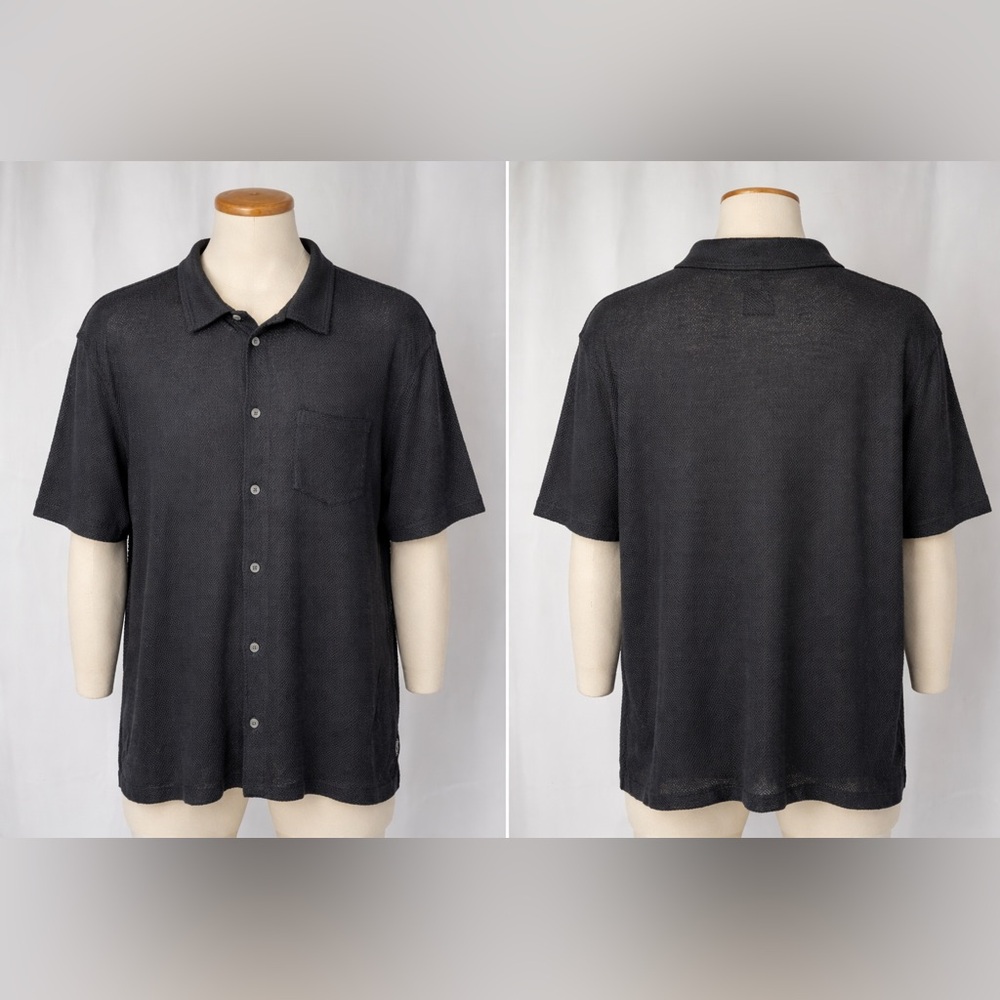Todd Snyder 100% Linen Button Up Shirt XXL Black Made in Italy Textured Knit